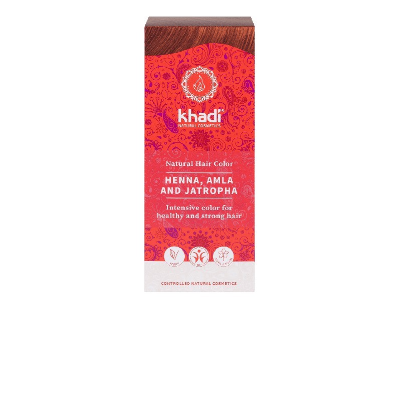 Henna Amla Si Jatropha Vopsea De Par Naturala Rosu Intens Khadi
