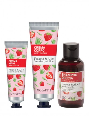 Set cosmetice travel size capsuni si aloe, 3 produse – Bioearth